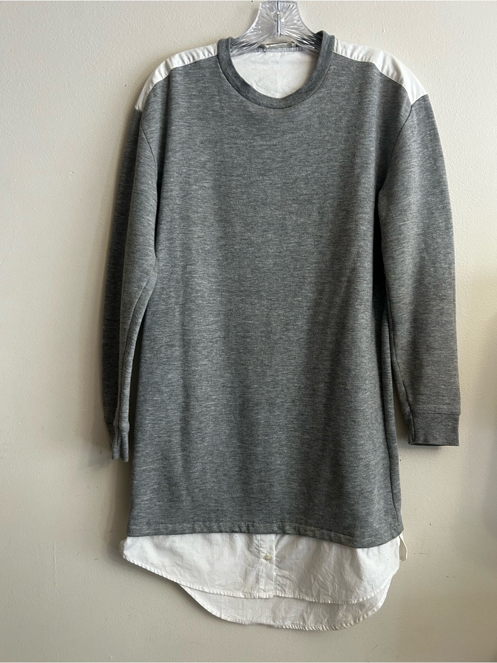 Zara Gray Sweatshirt Dress with White Shirt Hem Size Small